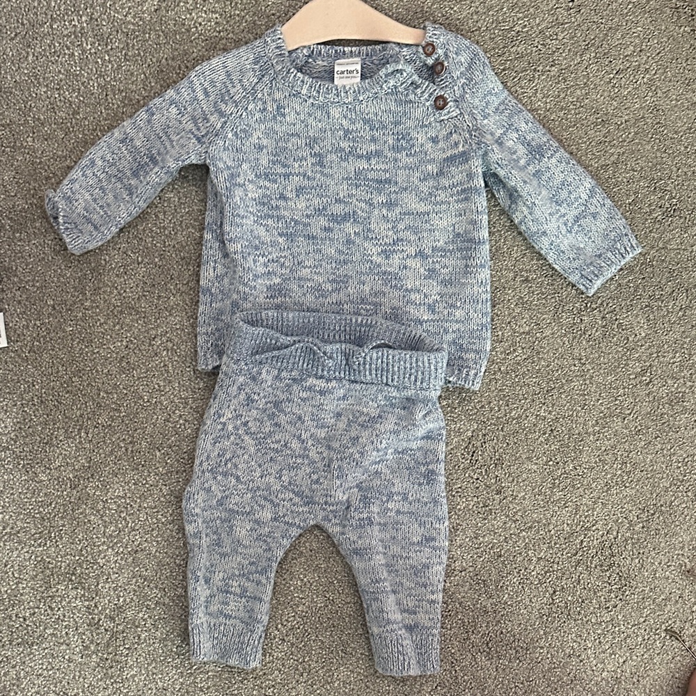 Carter's Light Blue Knit Sweater and Pants Set